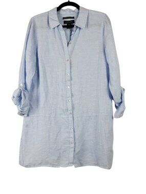 Tahari Women's Light Blue 100% Linen Tunic Lagenlook Relaxed Top NWT Size Medium